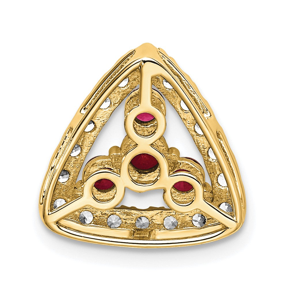 14K Gelbgold 0,5 ct. Laborgezüchteter Diamant VS/SI+ G+ und Laborgezüchteter Rubin Dreieck-Ketten-Gleitanhänger