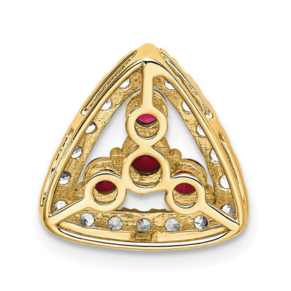 14K Gelbgold 0,5 ct. Laborgezüchteter Diamant VS/SI+ G+ und Laborgezüchteter Rubin Dreieck-Ketten-Gleitanhänger