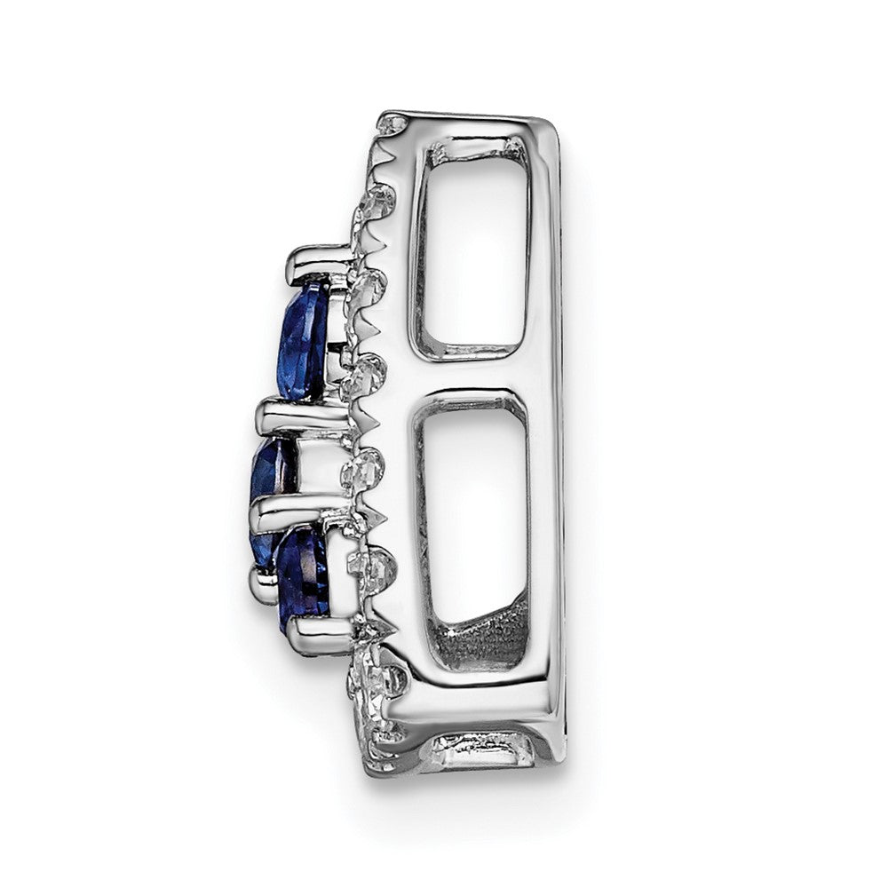 14K Weißgold Kettenanhänger zum Aufschieben mit dreieckigem Labor-Diamanten VS/SI+ G+, 0,5 ct., und Labor-Saphir in Blau