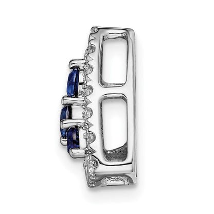 14K Weißgold Kettenanhänger zum Aufschieben mit dreieckigem Labor-Diamanten VS/SI+ G+, 0,5 ct., und Labor-Saphir in Blau