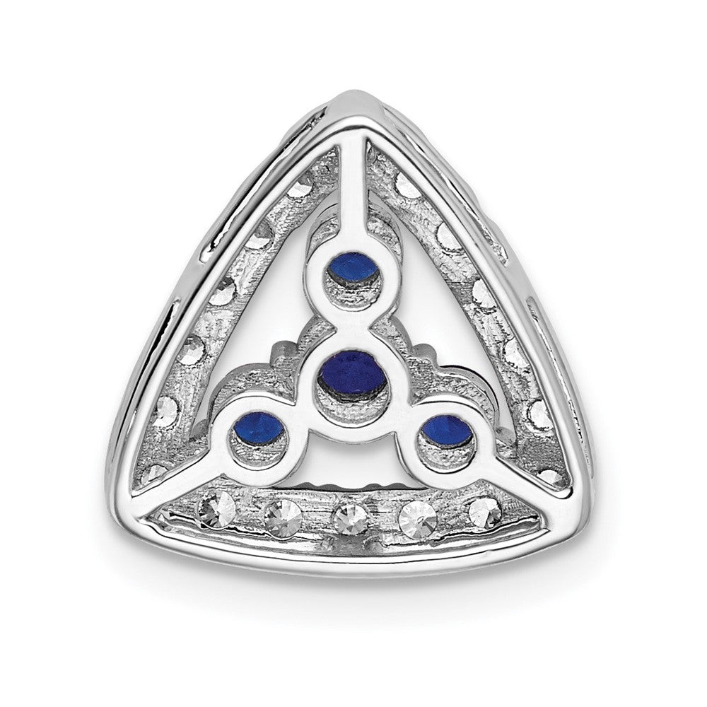 14K Weißgold Kettenanhänger zum Aufschieben mit dreieckigem Labor-Diamanten VS/SI+ G+, 0,5 ct., und Labor-Saphir in Blau