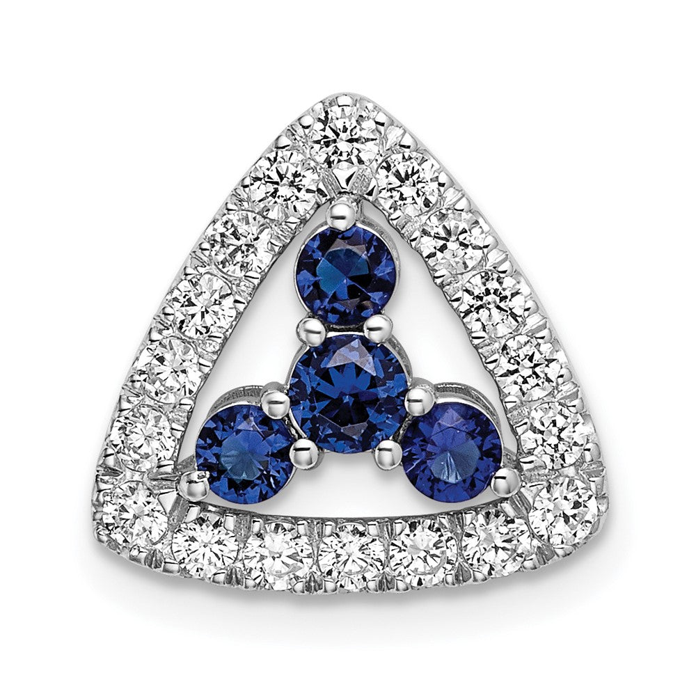 14K Weißgold Kettenanhänger zum Aufschieben mit dreieckigem Labor-Diamanten VS/SI+ G+, 0,5 ct., und Labor-Saphir in Blau