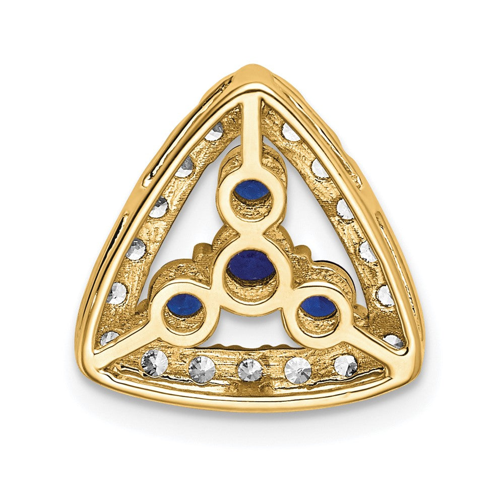 14K Gelbgold 0,5 ct. Laborgezüchteter Diamant VS/SI+ G+ und Laborgezüchteter Blauer Saphir Dreieck-Ketten-Gleitanhänger