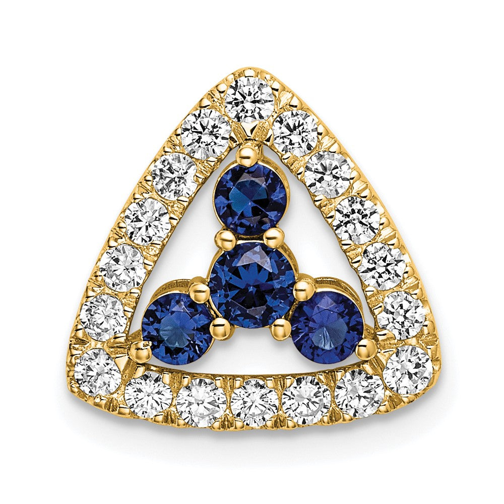 14K Gelbgold 0,5 ct. Laborgezüchteter Diamant VS/SI+ G+ und Laborgezüchteter Blauer Saphir Dreieck-Ketten-Gleitanhänger