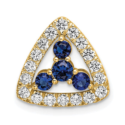 14K Gelbgold 0,5 ct. Laborgezüchteter Diamant VS/SI+ G+ und Laborgezüchteter Blauer Saphir Dreieck-Ketten-Gleitanhänger
