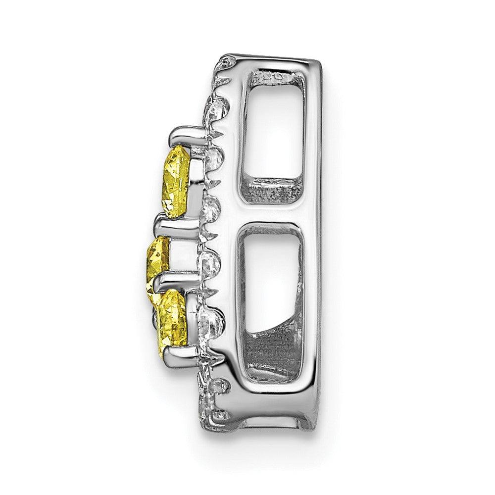 14k Weißgold Gleitanhänger für Kette mit dreieckigem 0,5 ct. Labor-Diamant VS/SI+ G+ und Labor-Gelbem Saphir