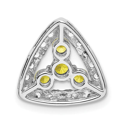 14k Weißgold Gleitanhänger für Kette mit dreieckigem 0,5 ct. Labor-Diamant VS/SI+ G+ und Labor-Gelbem Saphir