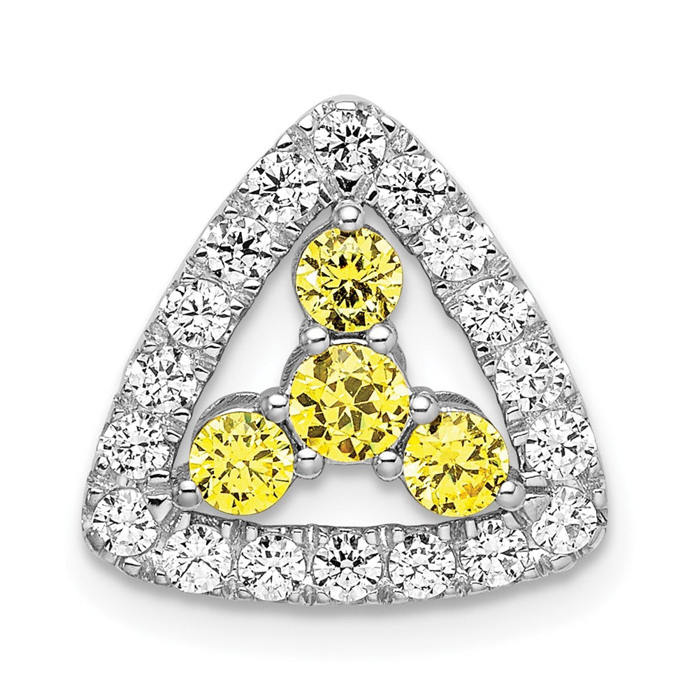14k Weißgold Gleitanhänger für Kette mit dreieckigem 0,5 ct. Labor-Diamant VS/SI+ G+ und Labor-Gelbem Saphir