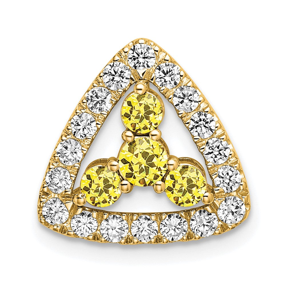 14K Gelbgold 0,5 ct. Laborgezüchteter Diamant VS/SI+ G+ und Laborgezüchteter Saphir Dreiecks-Ketten-Gleitanhänger