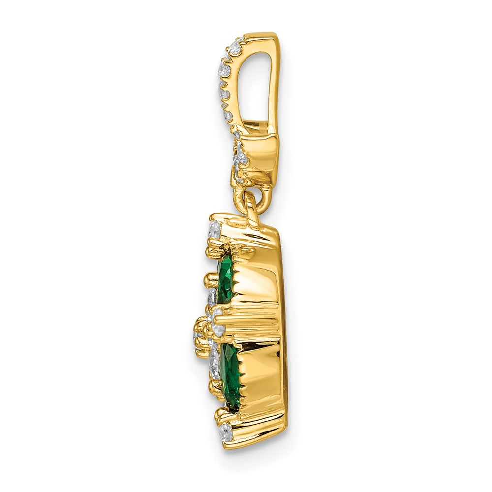 14K Gelbgold Weiß 0,33 ct. Laborgezüchteter Diamant VS/SI+ G+ und laborgezüchteter Smaragd Blüten-Anhänger