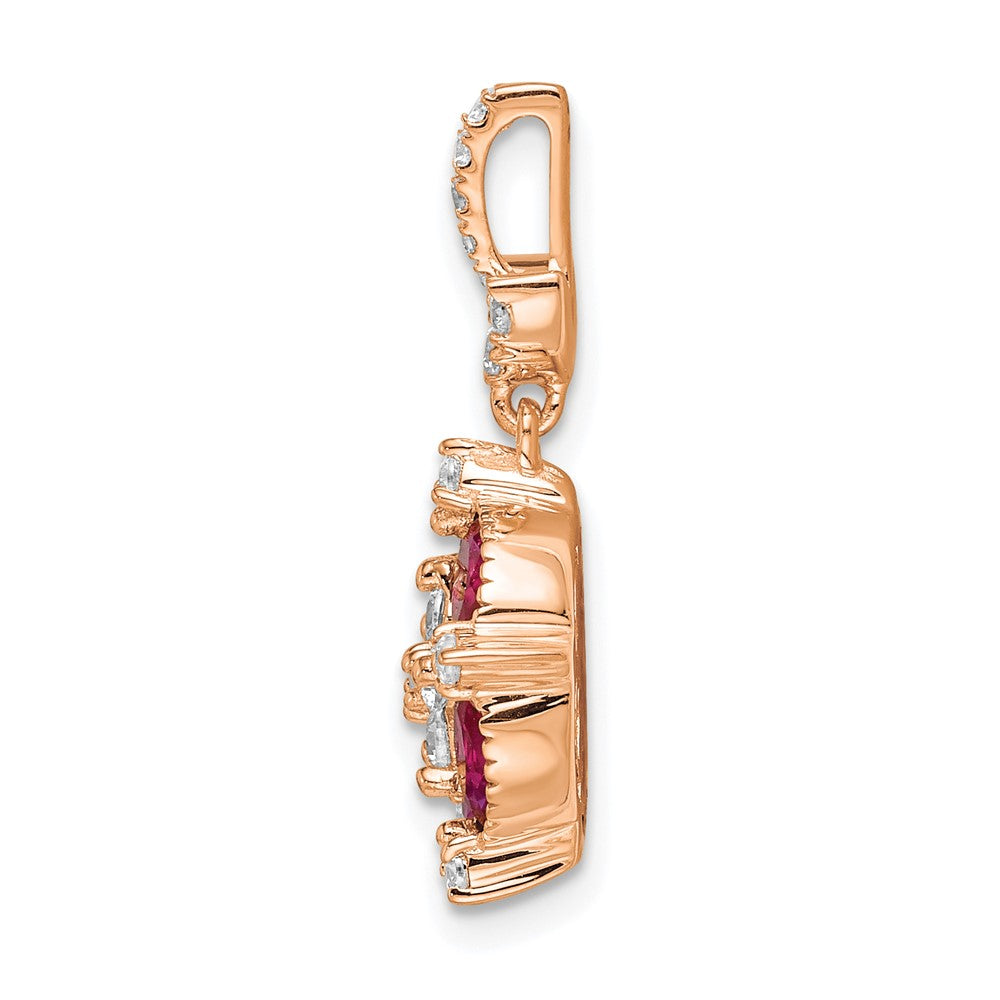 14K Roségold Weißer 0,33 ct. Laborgezüchteter Diamant VS/SI+ G+ und Laborgezüchteter Rubin Blumen-Anhänger