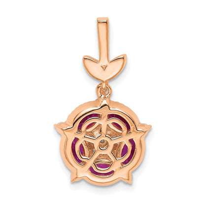 14K Roségold Weißer 0,33 ct. Laborgezüchteter Diamant VS/SI+ G+ und Laborgezüchteter Rubin Blumen-Anhänger