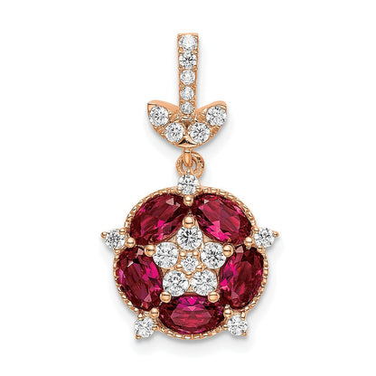 14K Roségold Weißer 0,33 ct. Laborgezüchteter Diamant VS/SI+ G+ und Laborgezüchteter Rubin Blumen-Anhänger