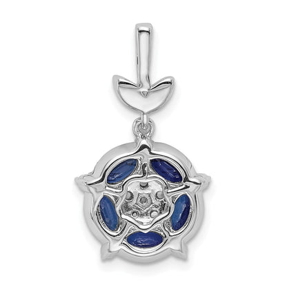 14K Weißgold 0,33 ct. Laborgezüchteter Diamant VS/SI+ G+ und Laborgezüchteter Blauer Saphir Blumenanhänger