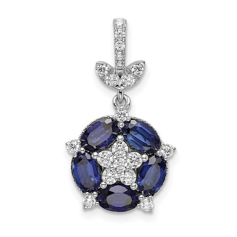 14K Weißgold 0,33 ct. Laborgezüchteter Diamant VS/SI+ G+ und Laborgezüchteter Blauer Saphir Blumenanhänger