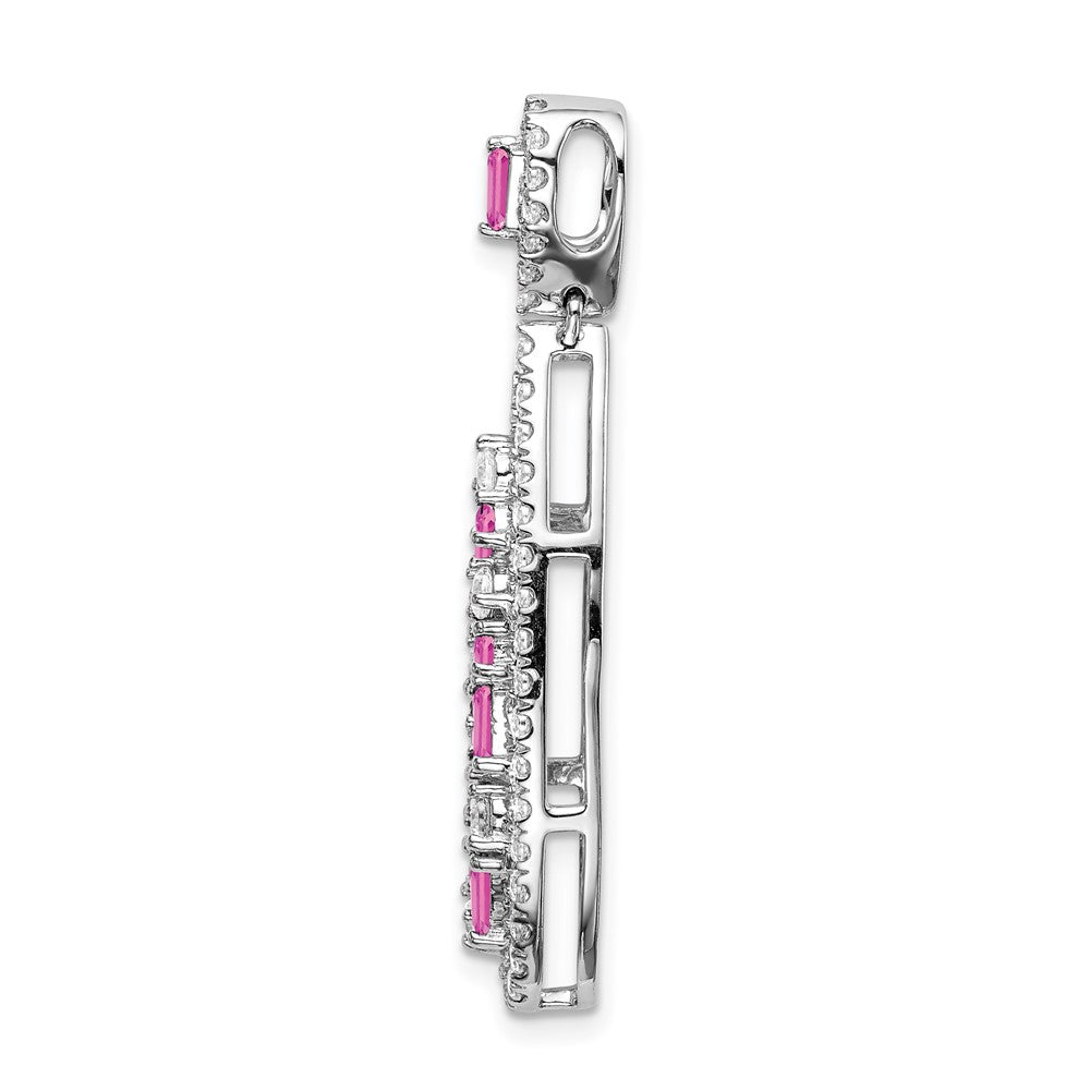 Pure Serenity 14K Weißgold Anhänger mit Tropfen-Dangle, 0,875 ct. im Labor gezüchteten Diamanten VS/SI+ G+ und im Labor gezüchtetem rosa Saphir