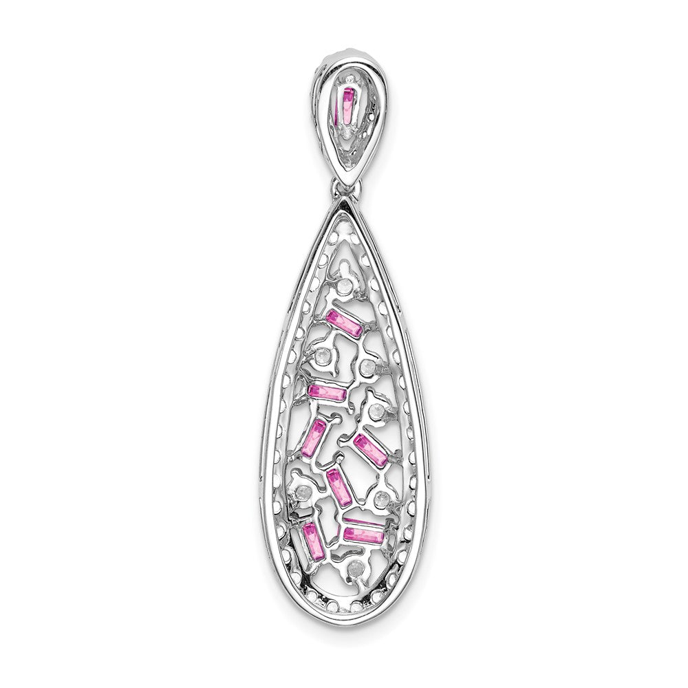 Pure Serenity 14K Weißgold Anhänger mit Tropfen-Dangle, 0,875 ct. im Labor gezüchteten Diamanten VS/SI+ G+ und im Labor gezüchtetem rosa Saphir