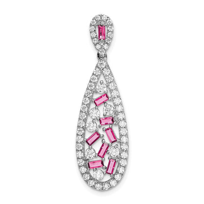 Pure Serenity 14K Weißgold Anhänger mit Tropfen-Dangle, 0,875 ct. im Labor gezüchteten Diamanten VS/SI+ G+ und im Labor gezüchtetem rosa Saphir