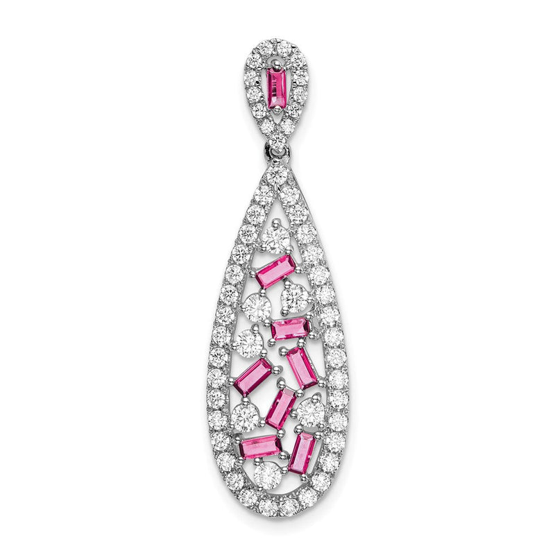Pure Serenity 14K Weißgold Anhänger mit Tropfen-Dangle, 0,875 ct. im Labor gezüchteten Diamanten VS/SI+ G+ und im Labor gezüchtetem rosa Saphir