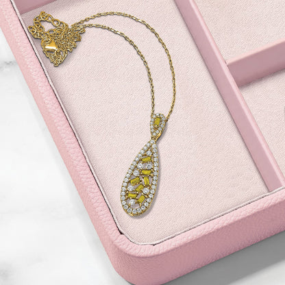 14K Gelbgold Weiß 0,875 ct. Laborgezüchteter Diamant VS/SI+ G+ und Laborgezüchteter Saphir Ketten-Gleitanhänger