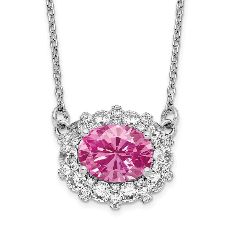 14K Weißgold 1 Ct. Im Labor Gezüchtet Diamant Vs/si+ G+ Erzeugt Rosa Saphir 18 Zoll Halskette