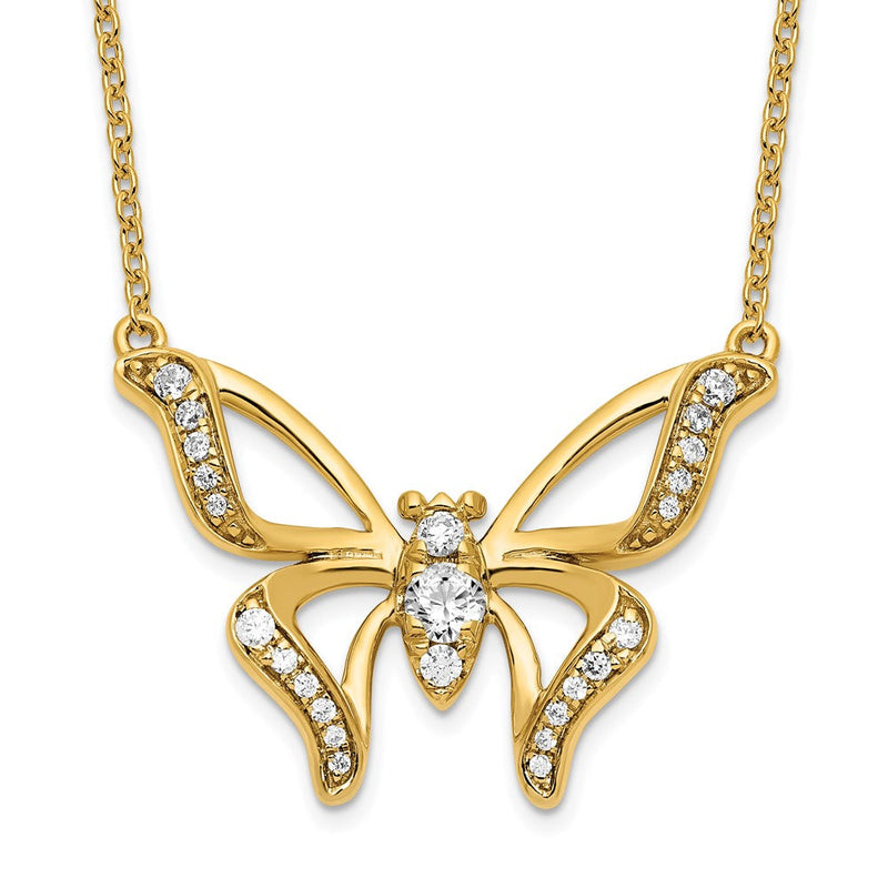 14K Gelbgold Im Labor Gezüchtet Diamant Vs/si Fgh Klein Schmetterling Halskette
