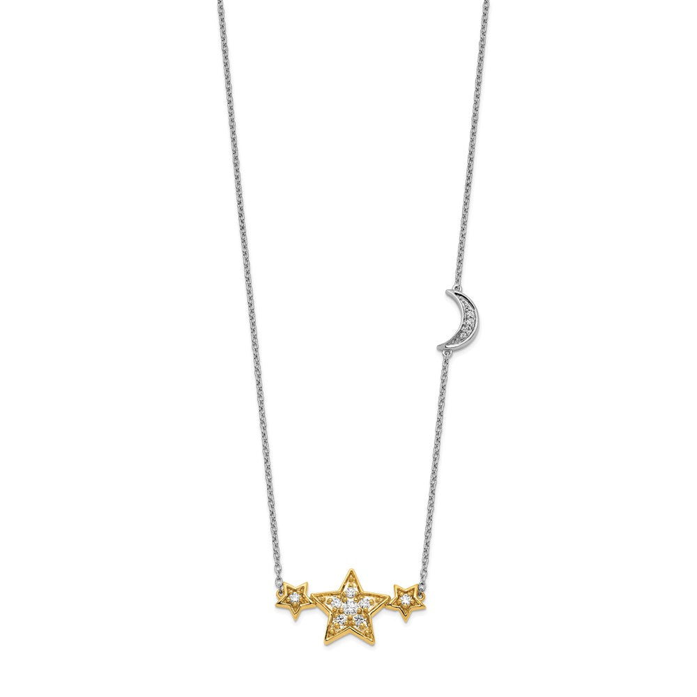 14K Bicolor 1/5 Karat Im Labor Gezüchtet Diamant Vs/si+ G+ Sterne mit Mond 18 Zoll Halskette