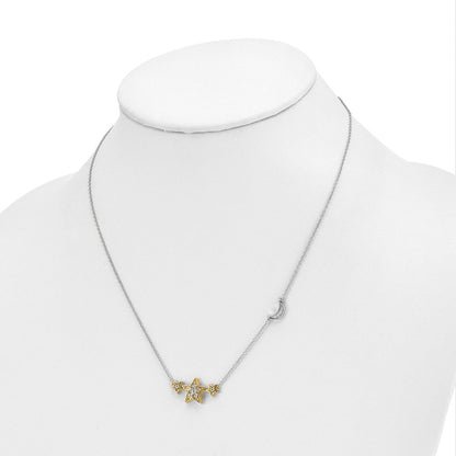 14K Bicolor 1/5 Karat Im Labor Gezüchtet Diamant Vs/si+ G+ Sterne mit Mond 18 Zoll Halskette