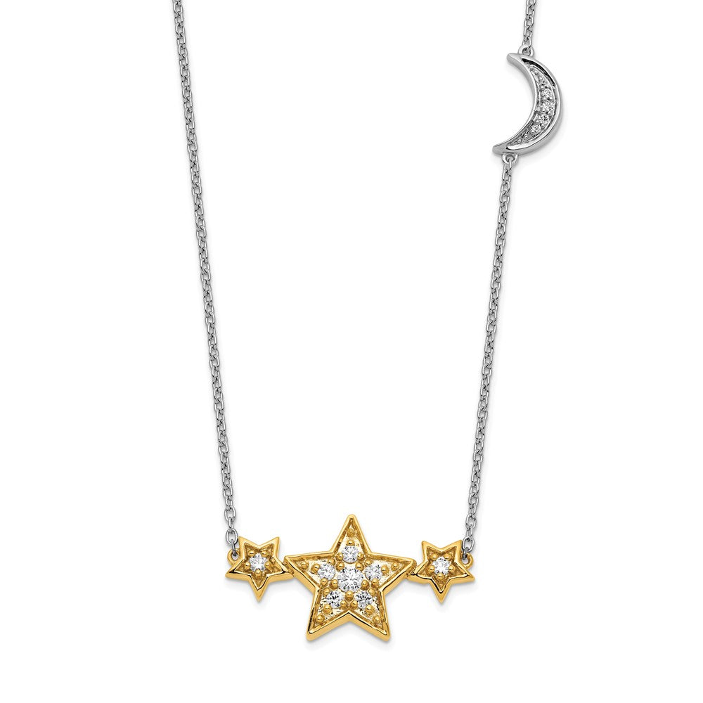 14K Bicolor 1/5 Karat Im Labor Gezüchtet Diamant Vs/si+ G+ Sterne mit Mond 18 Zoll Halskette