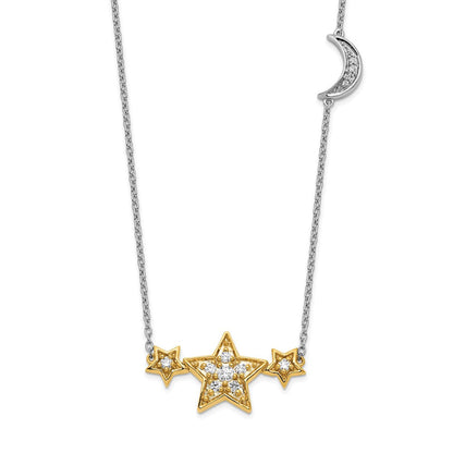 14K Bicolor 1/5 Karat Im Labor Gezüchtet Diamant Vs/si+ G+ Sterne mit Mond 18 Zoll Halskette