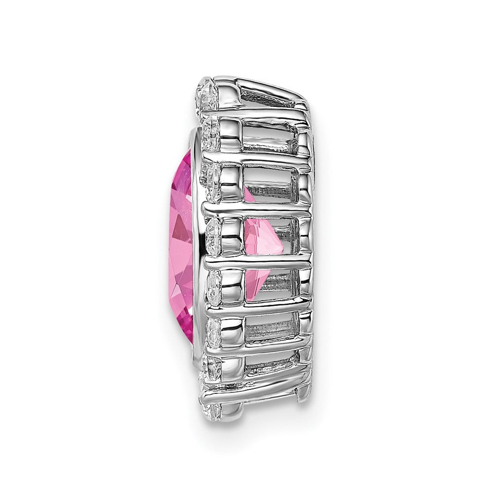 14K Weißgold 0,5 ct. Laborgezüchteter Diamant VS/SI und Ovaler Laborgezüchteter Pink-Saphir Halo-Ketten-Gleitanhänger