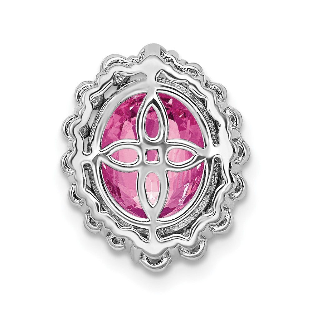14K Weißgold 0,5 ct. Laborgezüchteter Diamant VS/SI und Ovaler Laborgezüchteter Pink-Saphir Halo-Ketten-Gleitanhänger