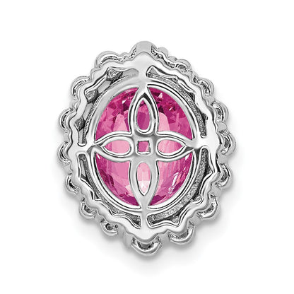 14K Weißgold 0,5 ct. Laborgezüchteter Diamant VS/SI und Ovaler Laborgezüchteter Pink-Saphir Halo-Ketten-Gleitanhänger