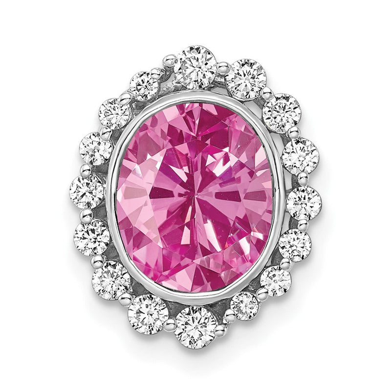 14K Weißgold 0,5 ct. Laborgezüchteter Diamant VS/SI und Ovaler Laborgezüchteter Pink-Saphir Halo-Ketten-Gleitanhänger