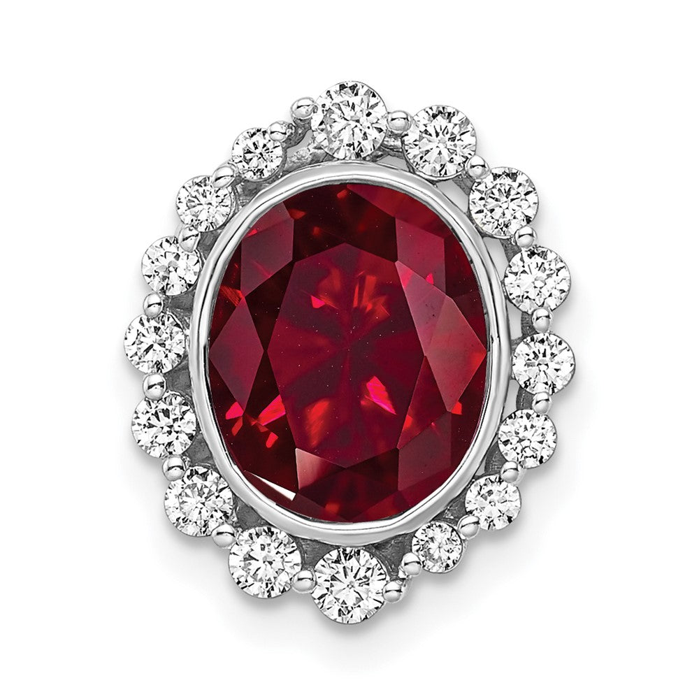 14K Weißgold Halo-Gleitanhänger an Kette mit 0,5 ct. im Labor gezüchteten Diamanten VS/SI und ovalem im Labor gezüchtetem Rubin
