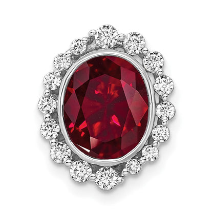 14K Weißgold Halo-Gleitanhänger an Kette mit 0,5 ct. im Labor gezüchteten Diamanten VS/SI und ovalem im Labor gezüchtetem Rubin