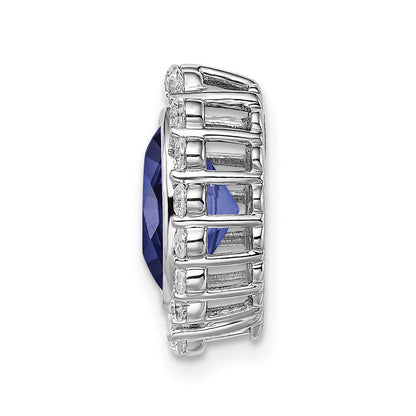 14K Weißgold 0,5 ct. Laborgezüchteter Diamant VS/SI und Ovaler Laborgezüchteter Blauer Saphir Halo-Kettengleitanhänger