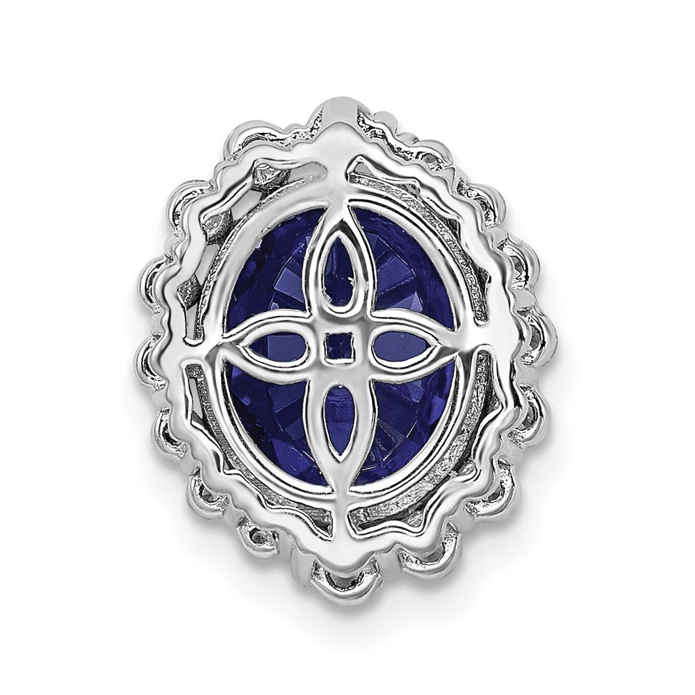 14K Weißgold 0,5 ct. Laborgezüchteter Diamant VS/SI und Ovaler Laborgezüchteter Blauer Saphir Halo-Kettengleitanhänger