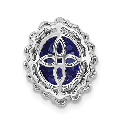 14K Weißgold 0,5 ct. Laborgezüchteter Diamant VS/SI und Ovaler Laborgezüchteter Blauer Saphir Halo-Kettengleitanhänger