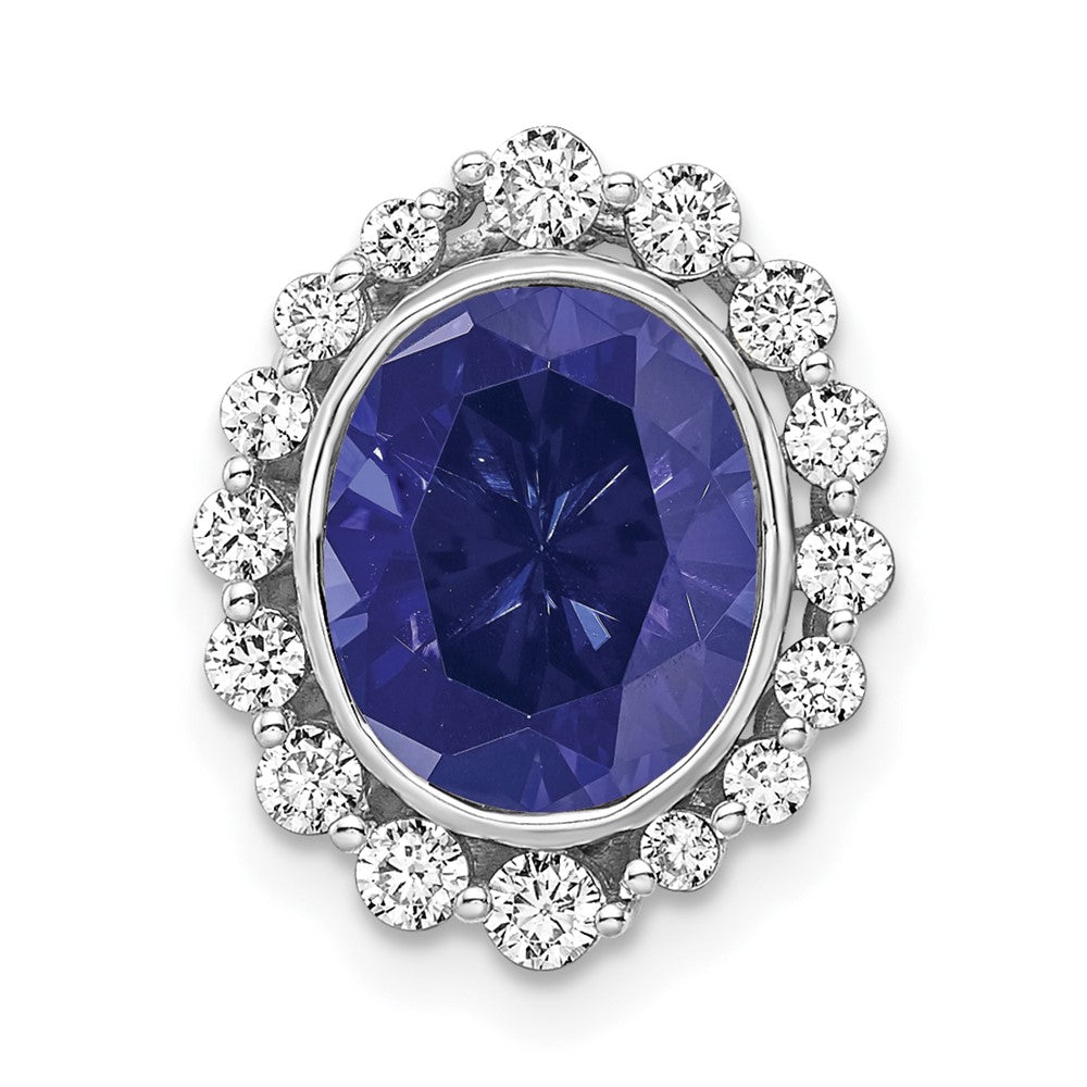14K Weißgold 0,5 ct. Laborgezüchteter Diamant VS/SI und Ovaler Laborgezüchteter Blauer Saphir Halo-Kettengleitanhänger