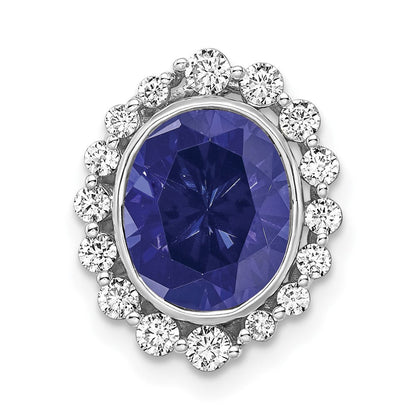 14K Weißgold 0,5 ct. Laborgezüchteter Diamant VS/SI und Ovaler Laborgezüchteter Blauer Saphir Halo-Kettengleitanhänger