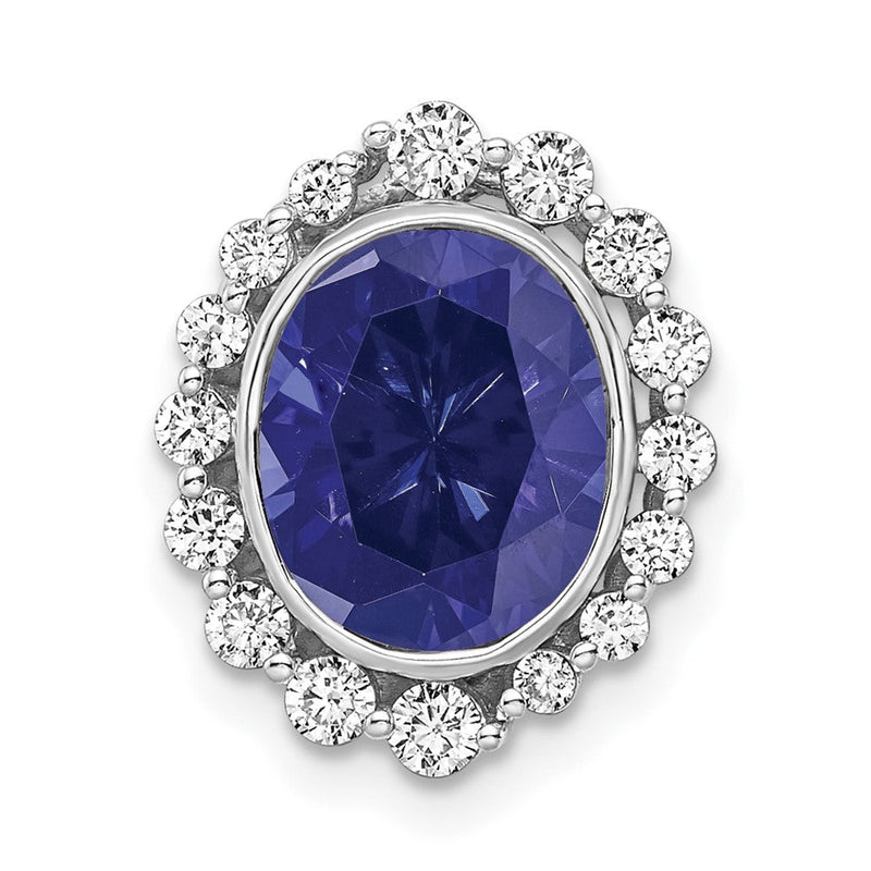 14K Weißgold 0,5 ct. Laborgezüchteter Diamant VS/SI und Ovaler Laborgezüchteter Blauer Saphir Halo-Kettengleitanhänger