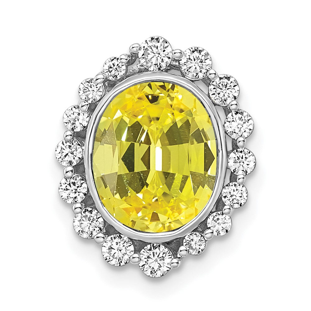 14K Weißgold 0,5 ct. Laborgezüchteter Diamant VS/SI und Ovaler Laborgezüchteter Gelbsaphir Halo-Ketten-Gleitanhänger