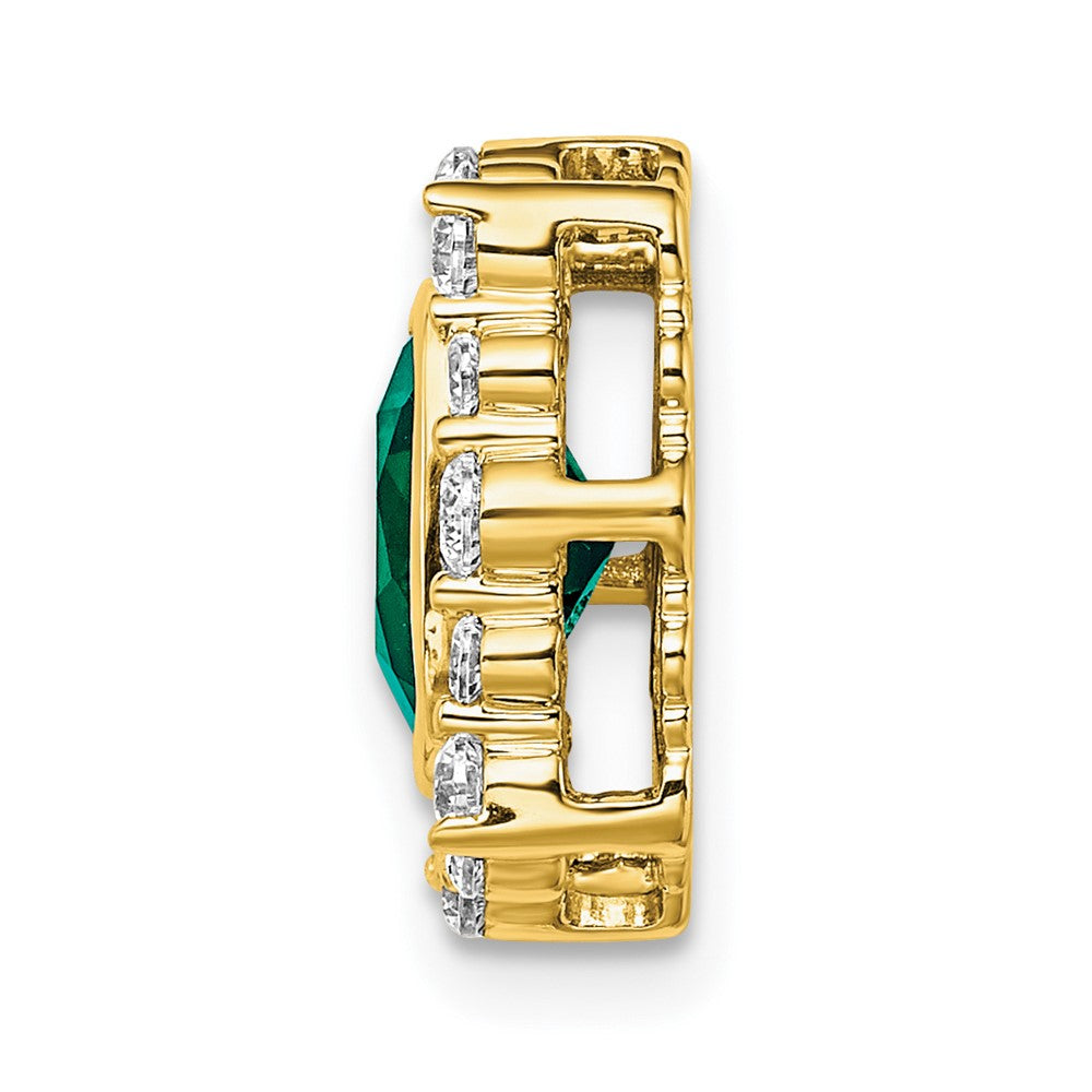 14K Gelbgold Gleitanhänger für Ketten mit 0,5 ct. im Labor gezüchtetem Diamant VS/SI+ G+ und quadratischem im Labor gezüchtetem Smaragd