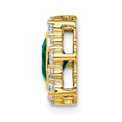 14K Gelbgold Gleitanhänger für Ketten mit 0,5 ct. im Labor gezüchtetem Diamant VS/SI+ G+ und quadratischem im Labor gezüchtetem Smaragd