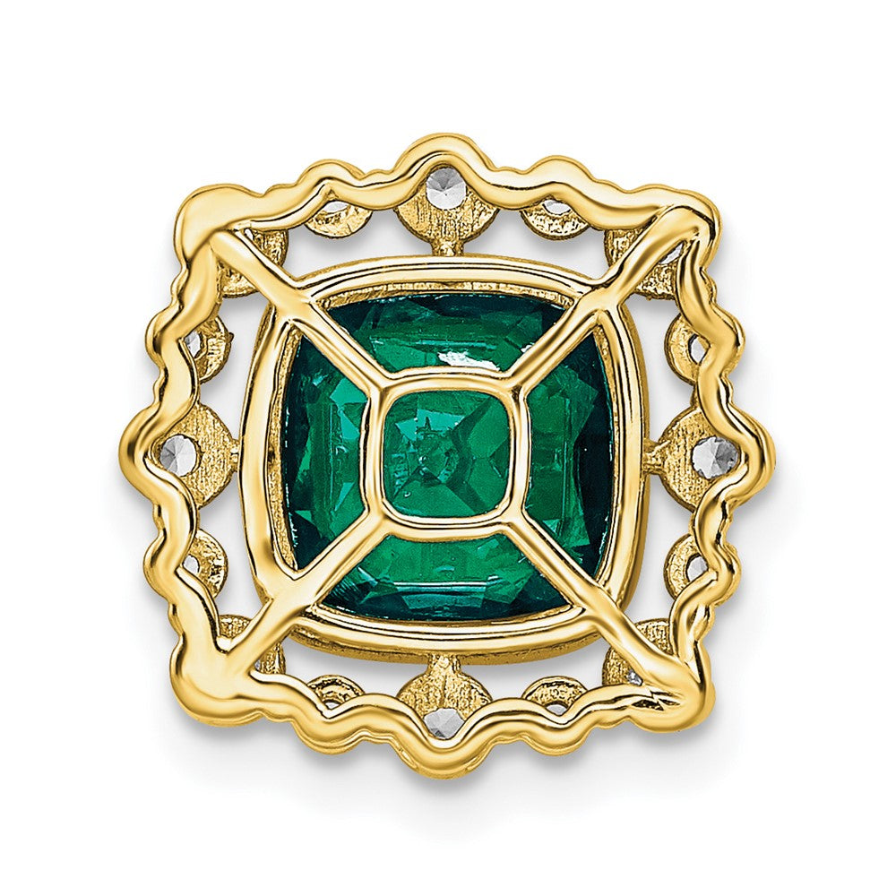 14K Gelbgold Gleitanhänger für Ketten mit 0,5 ct. im Labor gezüchtetem Diamant VS/SI+ G+ und quadratischem im Labor gezüchtetem Smaragd