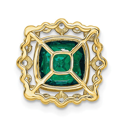 14K Gelbgold Gleitanhänger für Ketten mit 0,5 ct. im Labor gezüchtetem Diamant VS/SI+ G+ und quadratischem im Labor gezüchtetem Smaragd