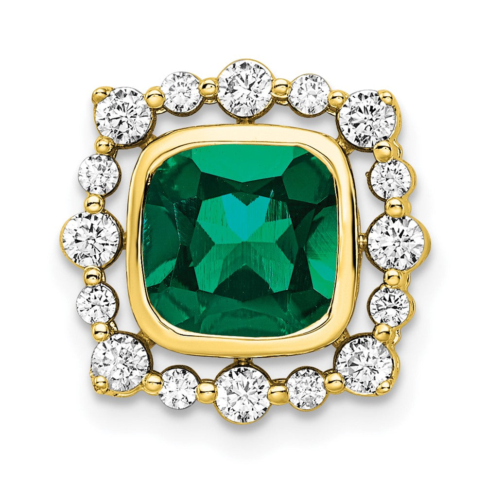 14K Gelbgold Gleitanhänger für Ketten mit 0,5 ct. im Labor gezüchtetem Diamant VS/SI+ G+ und quadratischem im Labor gezüchtetem Smaragd