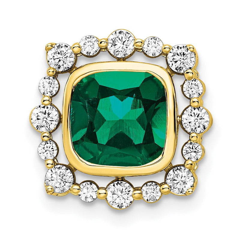14K Gelbgold Gleitanhänger für Ketten mit 0,5 ct. im Labor gezüchtetem Diamant VS/SI+ G+ und quadratischem im Labor gezüchtetem Smaragd