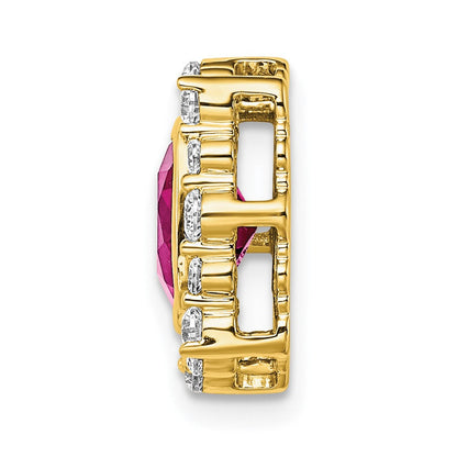14K Gelbgold 0,5 ct. Labor gezüchteter Diamant VS/SI+ G+ und Labor gezüchteter Pink-Saphir Quadratischer Ketten-Gleitanhänger